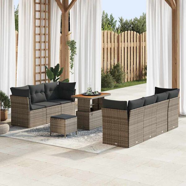 vidaXL Tuin Sofa Set 10 pcs Grijs Poly rattan en gepoedercoat staal