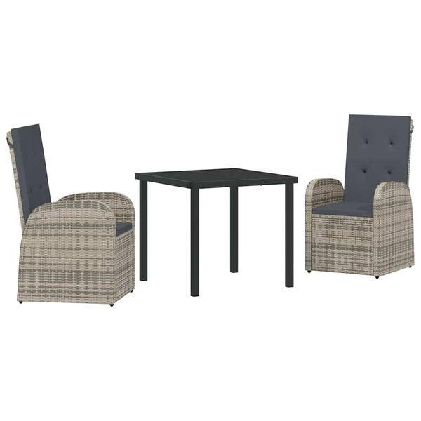 vidaXL Tuin eettafelset met kussen 3 pcs Grijs poly rattan