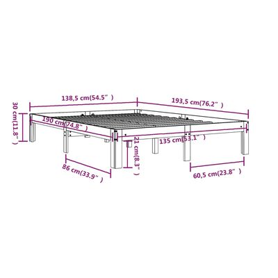 vidaXL Bedframe massief hout zwart 135x190 cm