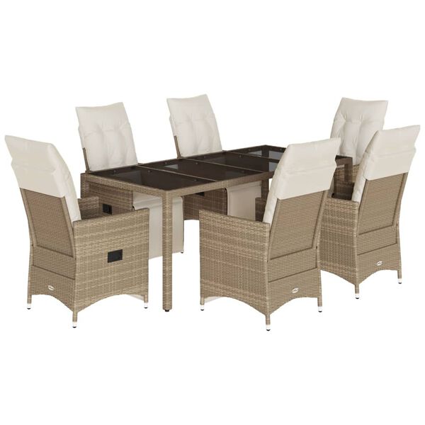 vidaXL 7-delige Bistroset met kussens poly rattan beige