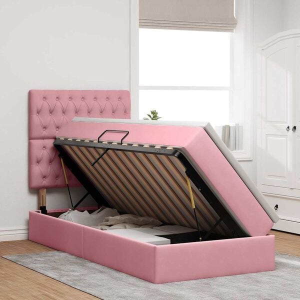 vidaXL Opbergbed met LED met matras met LED Roze 90 x 200 cm Fluweel