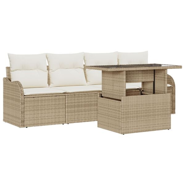 vidaXL Tuin Sofa Set met kussen met kussen 5 pcs Beige Poly Rattan