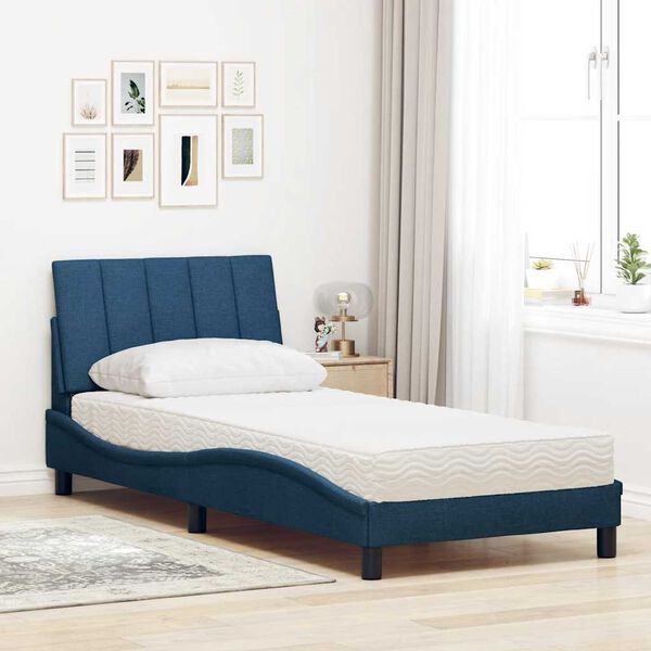 vidaXL Bed met matras "Hanko" stof blauw 90x190 cm