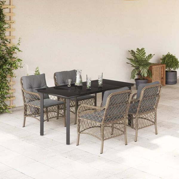vidaXL 5-delige Tuinset met kussens poly rattan gemengd beige
