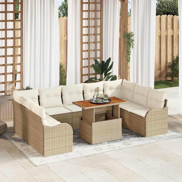 vidaXL Tuin Sofa Set met kussen 10 pcs beige en cr&egrave;mekleurig