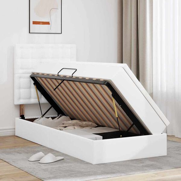 vidaXL Opslag bed met matras met opslag Puur Wit 100 x 200 cm Nep Leer
