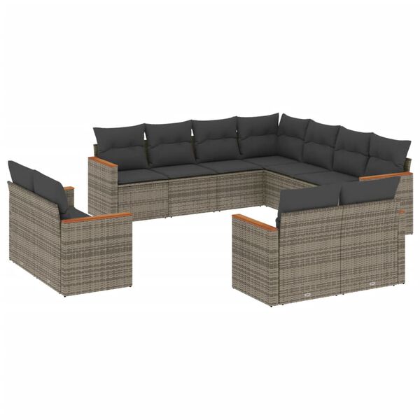 vidaXL 11-delige Loungeset met kussens poly rattan grijs