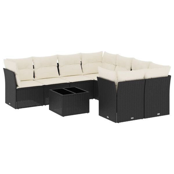 vidaXL 9-delige Loungeset met kussens poly rattan zwart