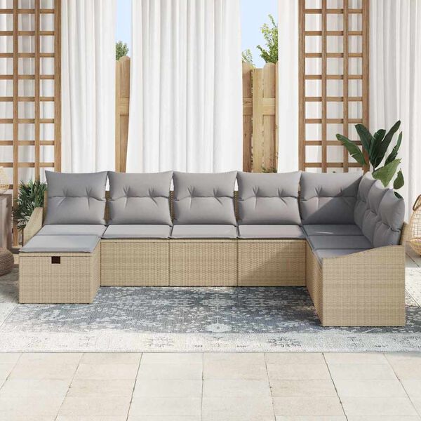 vidaXL Tuin Sofa Set met kussen 8 pcs Beige 55 x 62 x 69 cm Poly riet