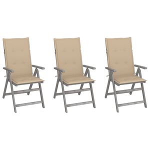 vidaXL Tuinstoelen 3 st verstelbaar met kussens massief acaciahout