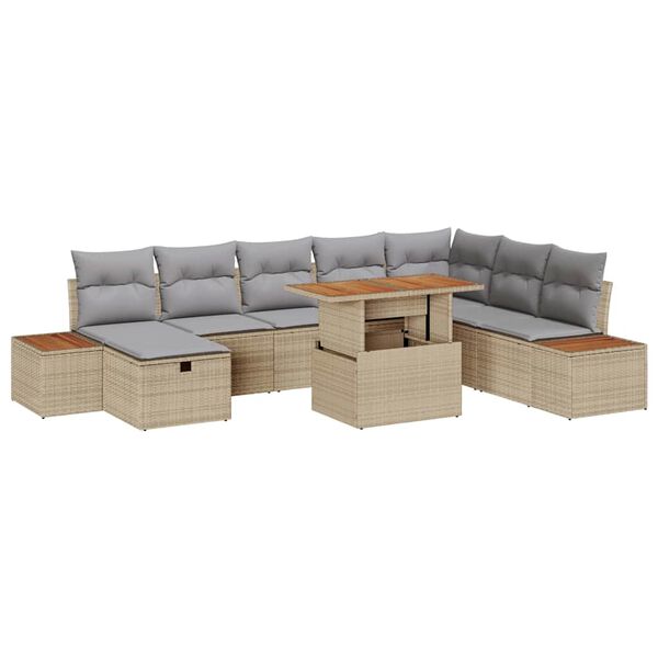 vidaXL Tuin Sofa Set 9 pcs Beige poly rattan