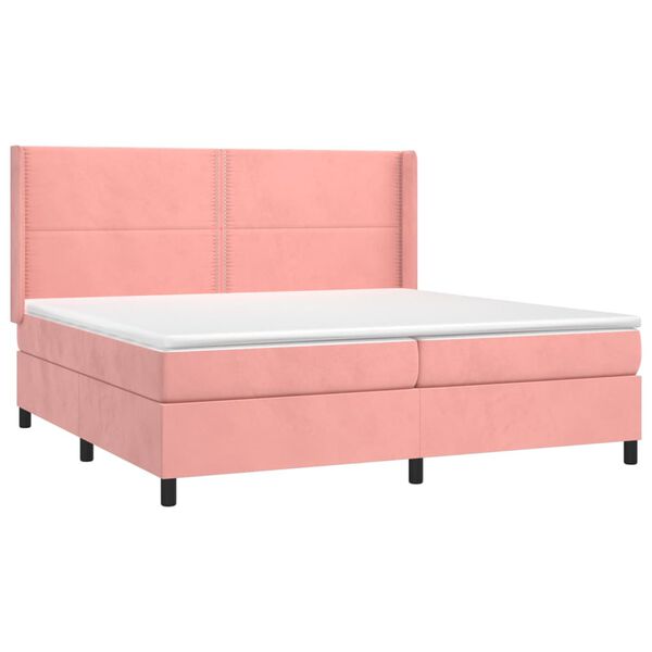 vidaXL Boxspring met matras en LED fluweel roze 200x200 cm