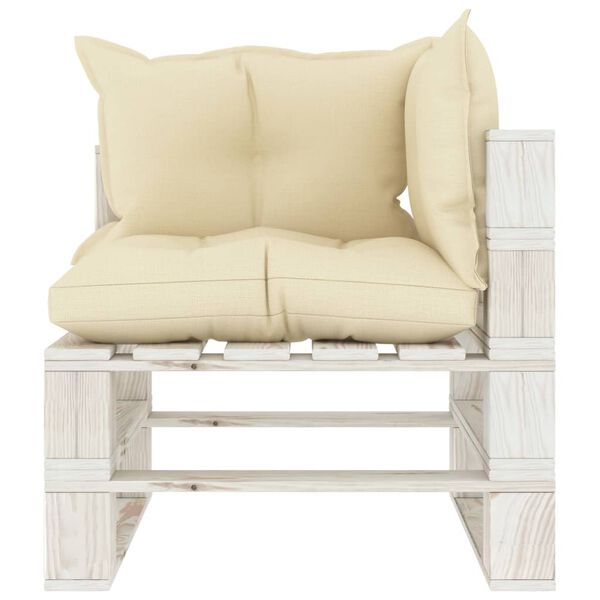 vidaXL Tuinhoekbank met cr&egrave;mekleurige kussens pallet hout