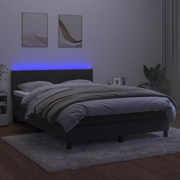 vidaXL Boxspring met matras en LED fluweel donkergrijs 140x200 cm