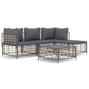 vidaXL 4-delige Loungeset met kussens poly rattan antracietkleurig