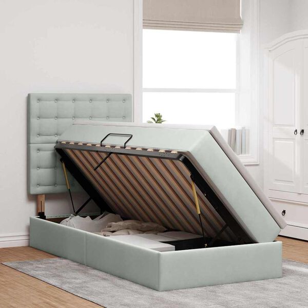 vidaXL Opslag bed met matras met matras Lichtgrijs 90 x 190 cm Fluweel