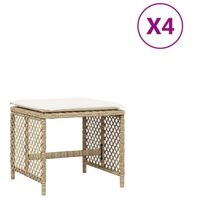 vidaXL Tuinkrukken 4 st met kussens 41x41x36 cm poly rattan beige