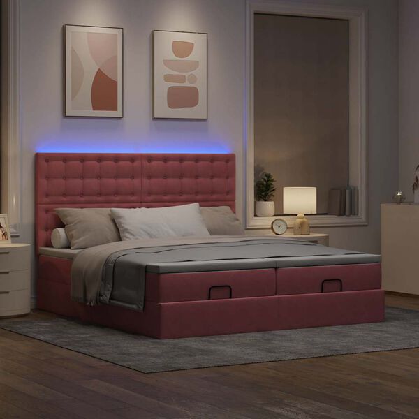 vidaXL Ottoman bed met matrassen en LED's 200x200cm fluweel roze