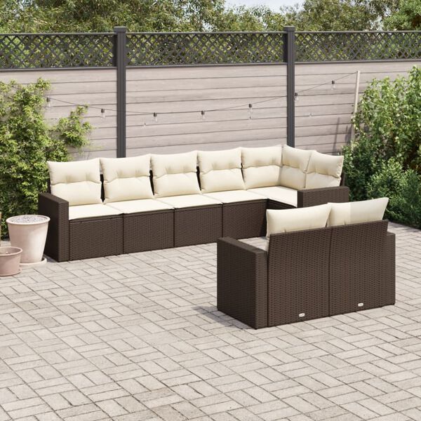 vidaXL 8-delige Loungeset met kussens poly rattan bruin