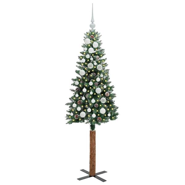 vidaXL Slanke Kerstboom Groen 150 cm PVC en massief dennenhout