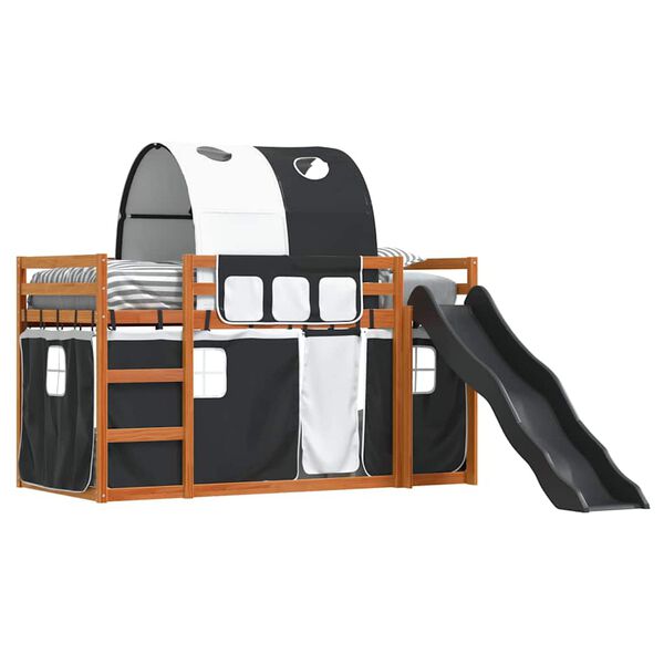 vidaXL Stapelbed met glijbaan en gordijnen wit en zwart 80x200 cm