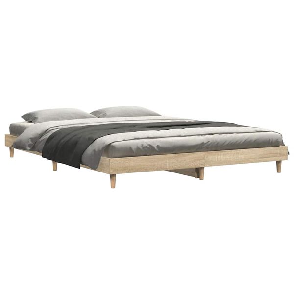 vidaXL Bedframe bewerkt hout sonoma eikenkleurig 135x190 cm