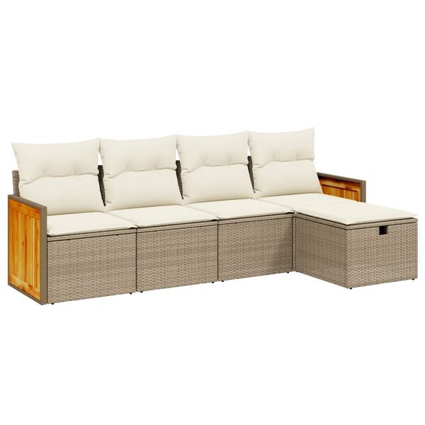 vidaXL 5-delige Loungeset met kussens poly rattan beige