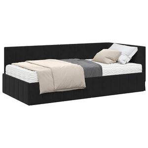 vidaXL Hoekbedframe met Matras met matras 2 pcs Zwart Fluweel