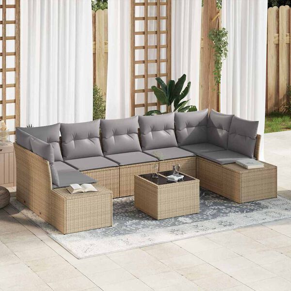 vidaXL Tuin Sofa Set met kussen 8 pcs Beige en Grijs poly rattan