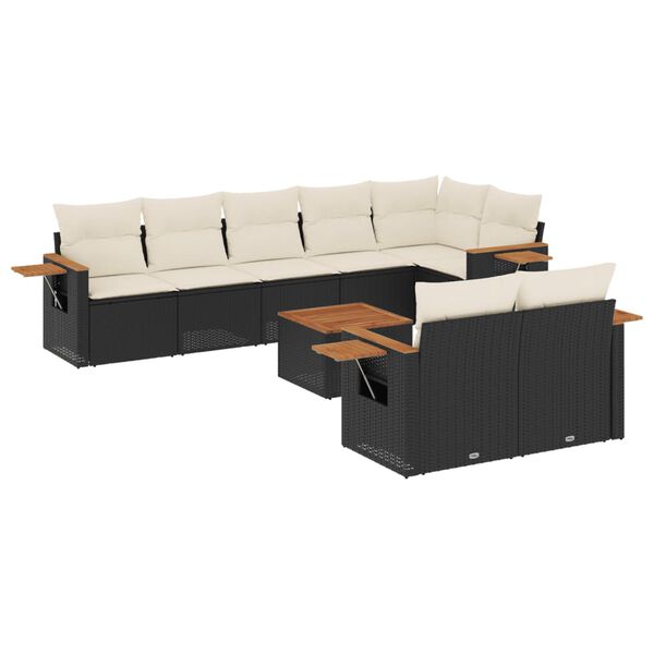 vidaXL 9-delige Loungeset met kussens poly rattan zwart
