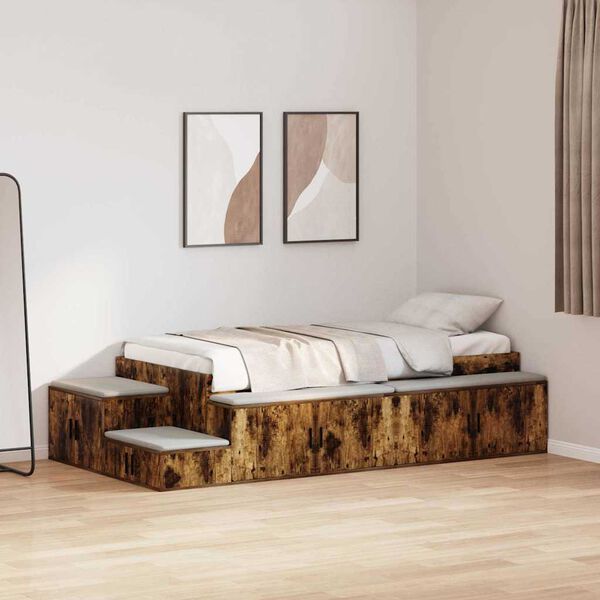 vidaXL Opbergbedframe met opslag Gerookt eiken 80 cm Bewerkt hout