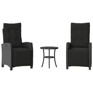 vidaXL 3-delige Bistroset met kussens poly rattan zwart