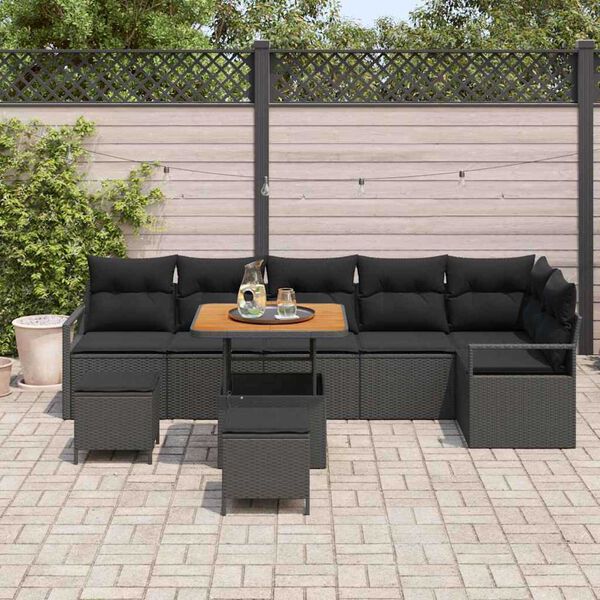 vidaXL Tuin Sofa Set met kussen met opslag met kussen 9 pcs Zwart