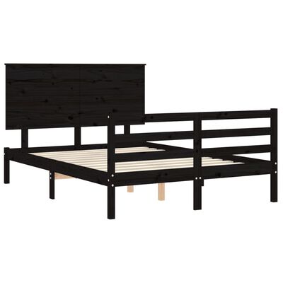 vidaXL Bedframe met hoofdbord massief hout zwart 120x200 cm