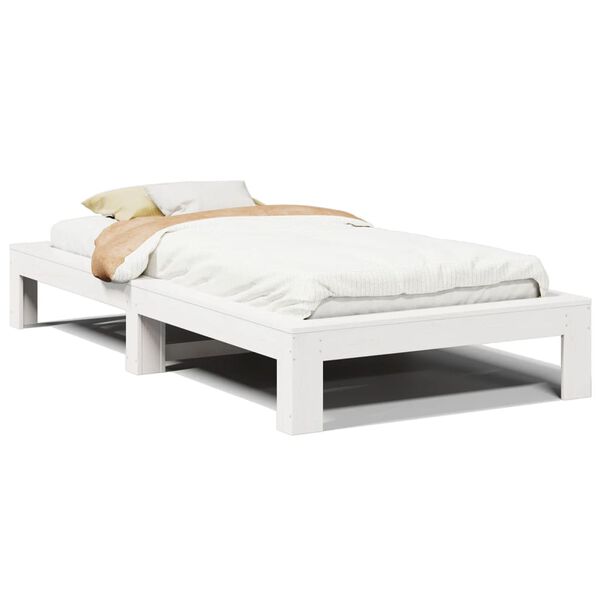 vidaXL Bedframe zonder matras massief grenenhout wit 75x190 cm