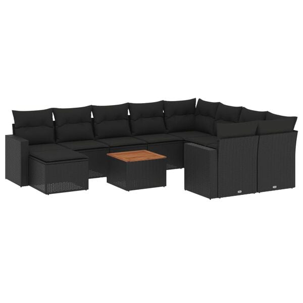 vidaXL 11-delige Loungeset met kussens poly rattan zwart