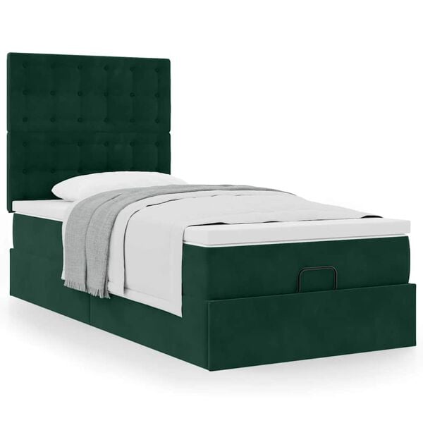 vidaXL Ottoman bed met matrassen 90x200cm fluweel donkergroen