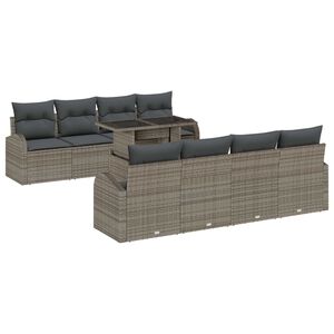 vidaXL Tuin Sofa Set met opslag 9 pcs Grijs poly rattan