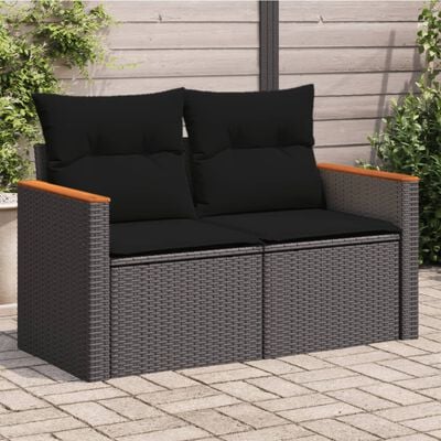 vidaXL Tuinbank 2-zits met kussens poly rattan grijs