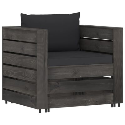 vidaXL 8-delige Loungeset met kussens grijs geïmpregneerd hout