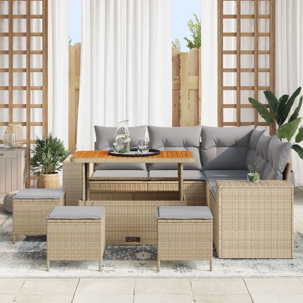 vidaXL Tuin Sofa Set met kussen 9 pcs Beige poly rattan