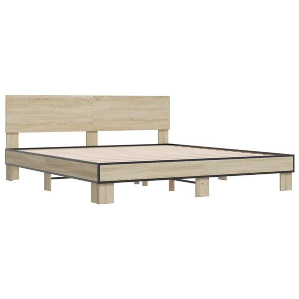 vidaXL Bedframe bewerkt hout metaal sonoma eikenkleurig 180x200 cm