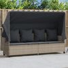 vidaXL Ligbed met luifel en kussens poly rattan lichtgrijs
