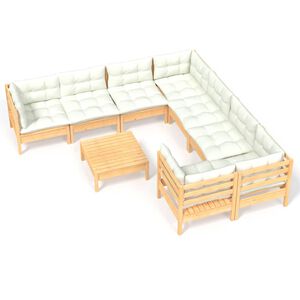 vidaXL 9-delige Loungeset met cr&egrave;mekleurige kussens grenenhout