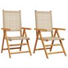 vidaXL Opklapbare stoelen, 2 stuks, beige, massief acaciahout en polyrotan.