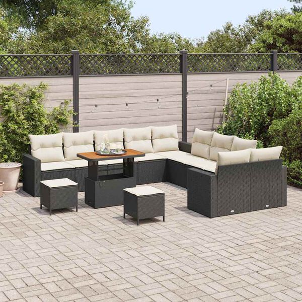 vidaXL Tuinbankenset met kussen 17 pcs Zwart en Cr&egrave;me poly rattan