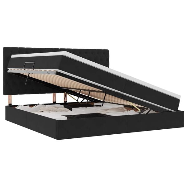 vidaXL Opslag bed met matras met matras Zwart 200 x 200 cm Fluweel
