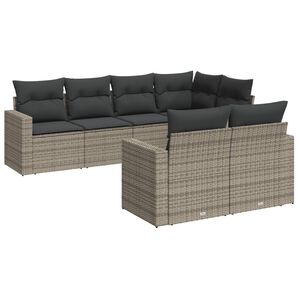 vidaXL 7-delige Loungeset met kussens poly rattan grijs