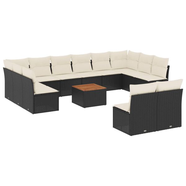 vidaXL 13-delige Loungeset met kussens poly rattan zwart