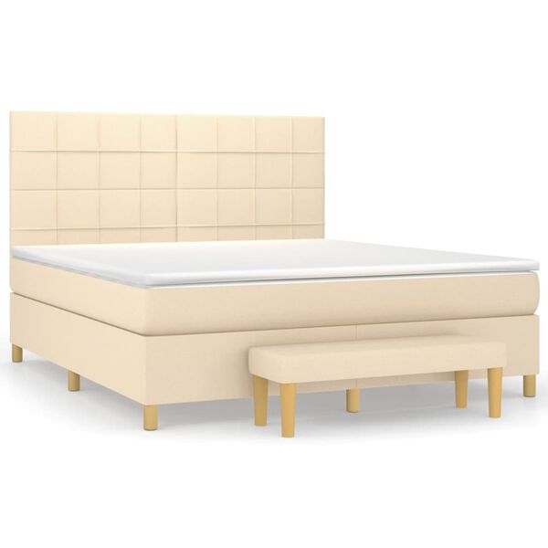 vidaXL Boxspring met matras stof cr&egrave;mekleurig 160x200 cm